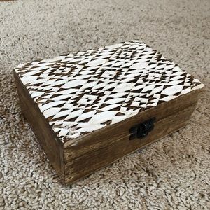 Wooden Jewelry Box with Aztec Design